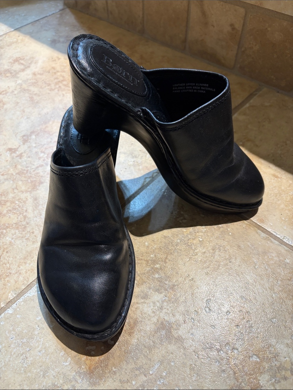 Born Black Leather Slip-On Clog Mule